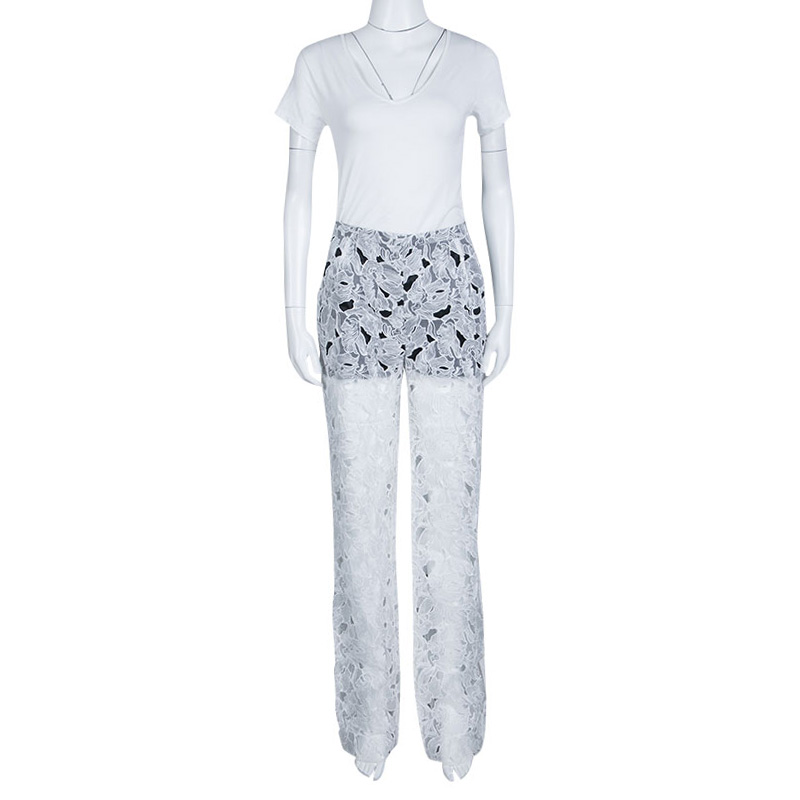 Pre-owned Peter Pilotto White Tabitha Cutout Ikebena Flower Embroidered Silk Organza Pants M