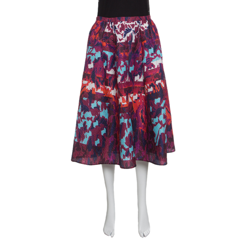 Peter Pilotto Multicolor Textured Water Orchid Print Emma Midi Skirt M