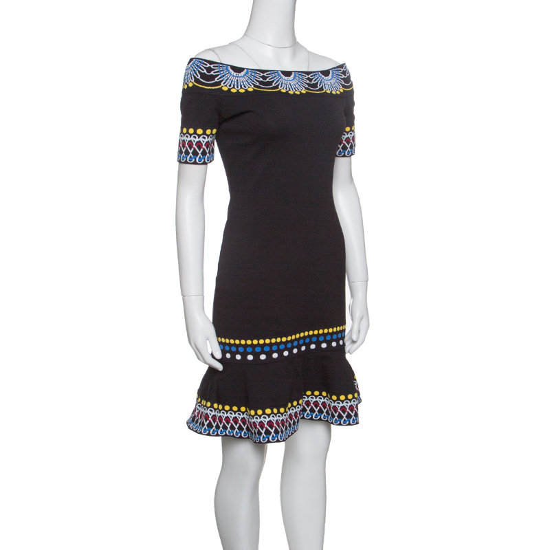 

Peter Pilotto Black Jacquard Day Knit Off Shoulder Peplum Dress