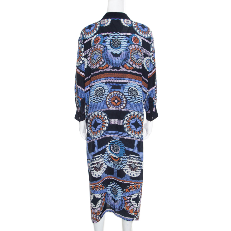 Pre-owned Peter Pilotto Silk Digital Abstract Printed Kaftan Maxi Dress ( One Size ) In Navy Blue