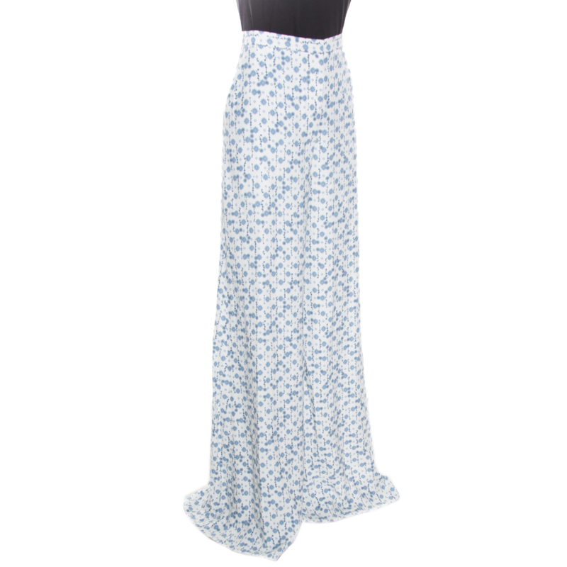 

Peter Pilotto White and Blue Floral Printed Wide Leg Pants