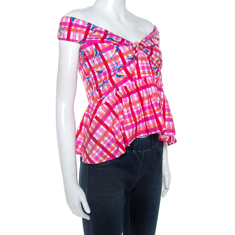 

Peter Pilotto Pink Printed Cotton Poplin Off Shoulder Top