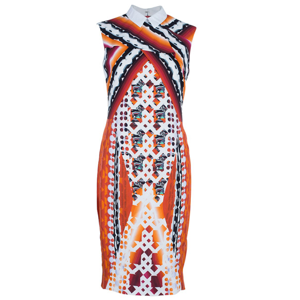 Pre Owned Peter Pilotto X Print Collar Fitted Dress M