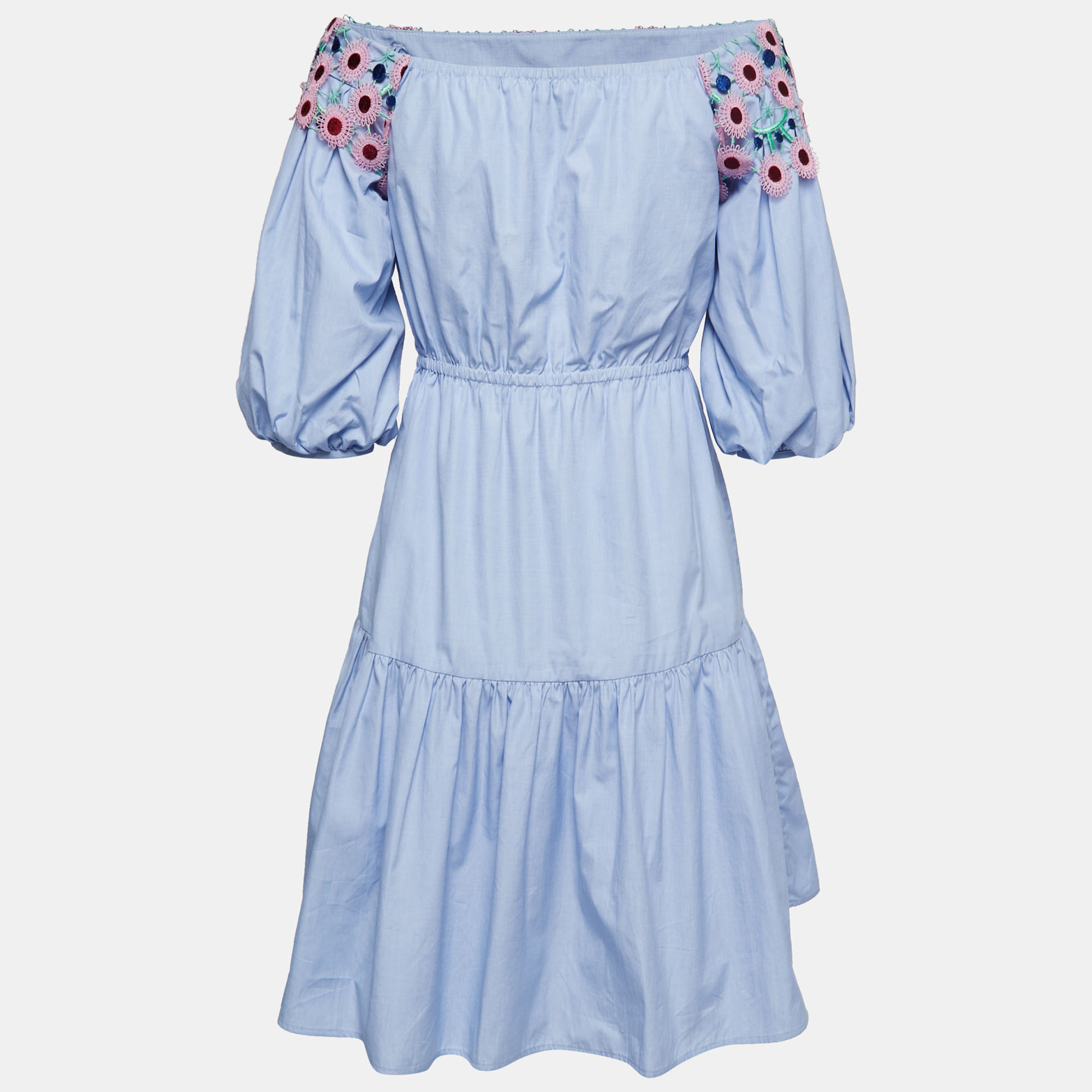 

Peter Pilotto Blue Cotton Lace Overlay Off-Shoulder Mini Dress