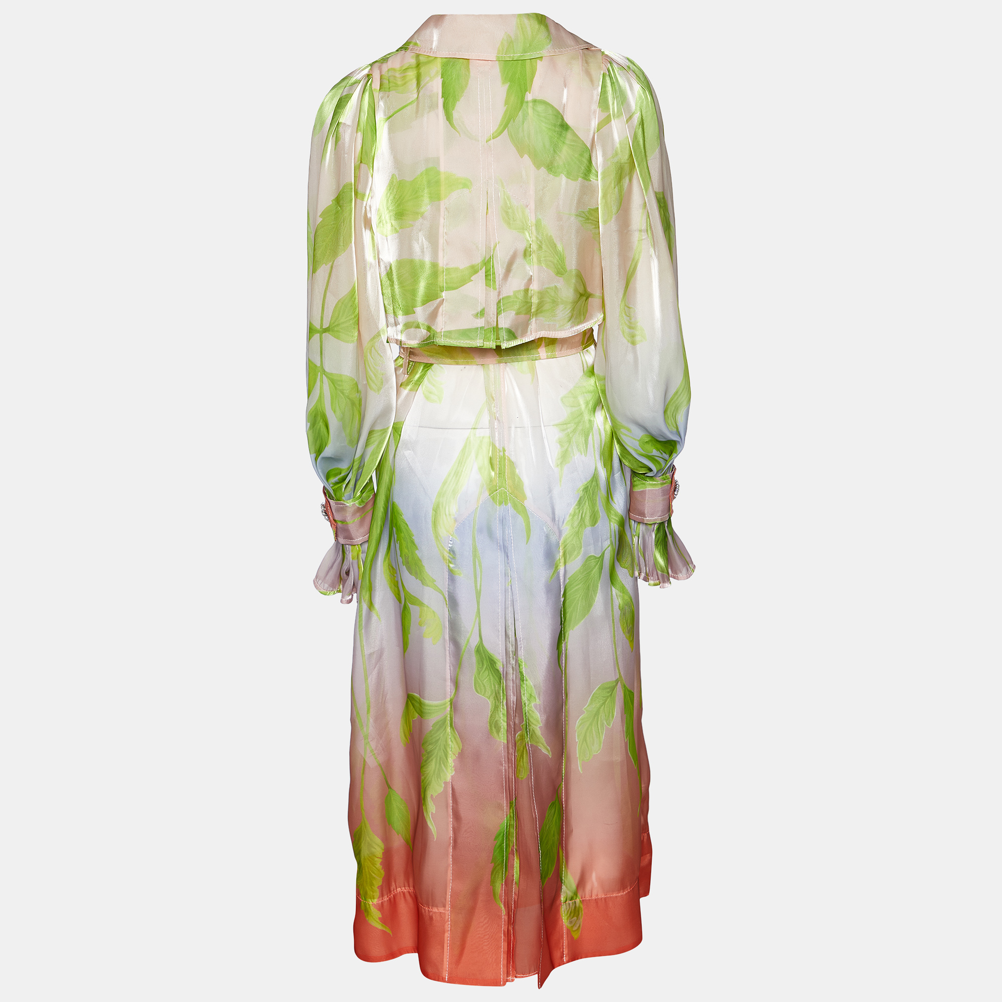 

Peter Pilotto Multicolor Printed Organza Belted Open Front Coat