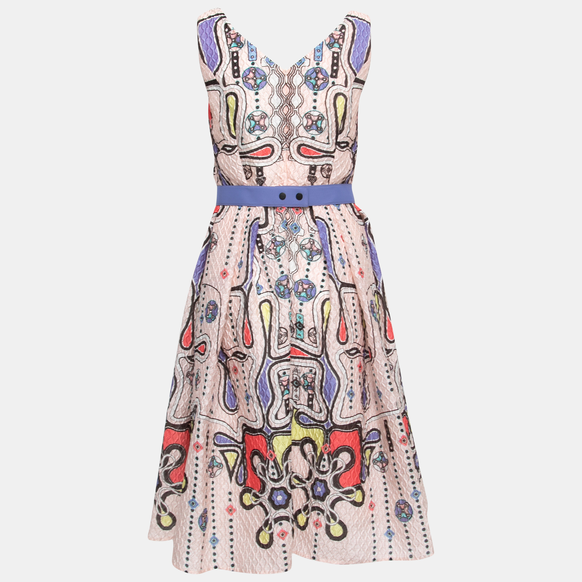 

Peter Pilotto Light Pink Printed 3D Waffle Textured Nylon Blend Belted Circle Dress