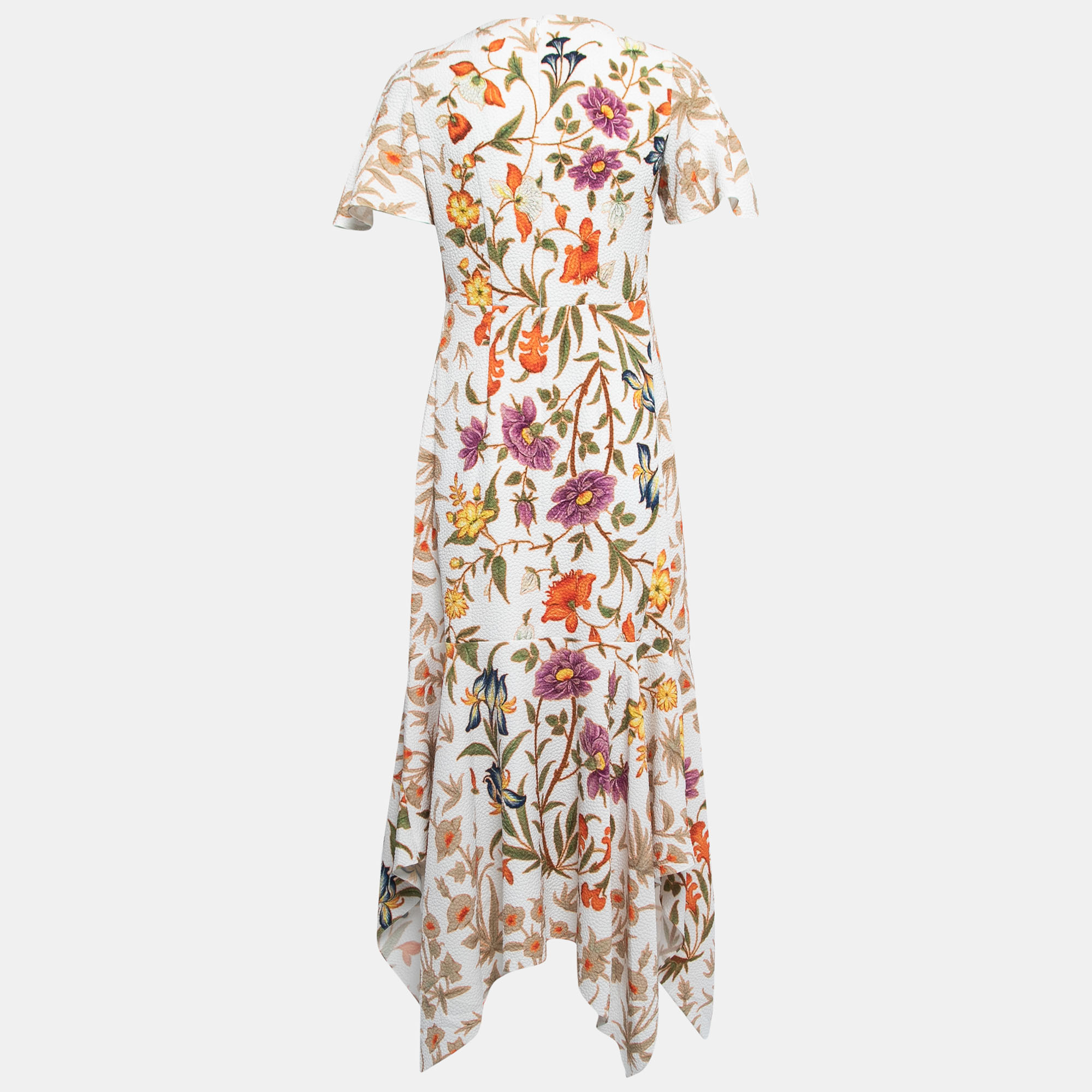 

Peter Pilotto White Floral Printed Embossed Crepe Asymmetrical Midi Dress