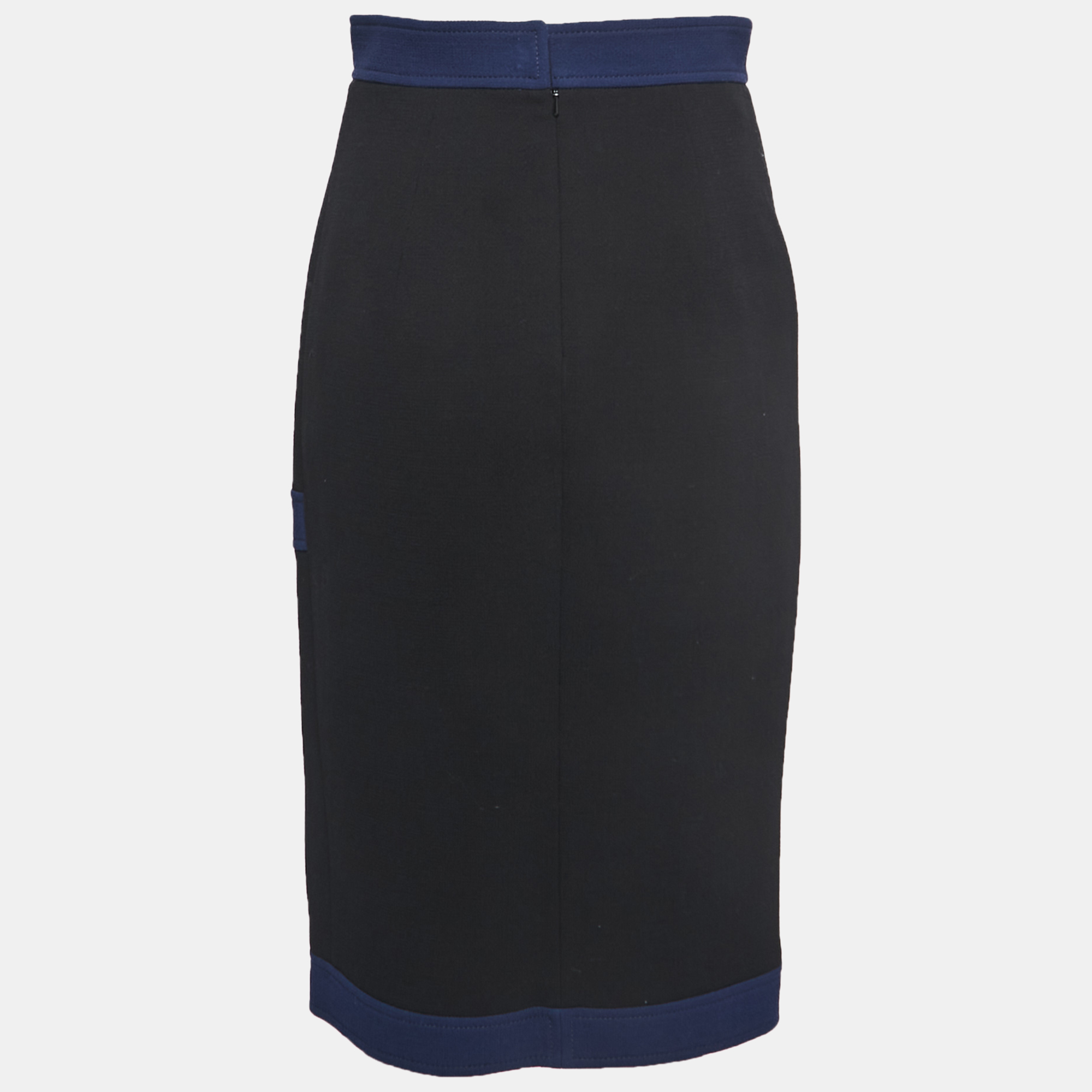 

Peter Pilotto Black/Navy Blue Wool Button Detail Slit Midi Skirt