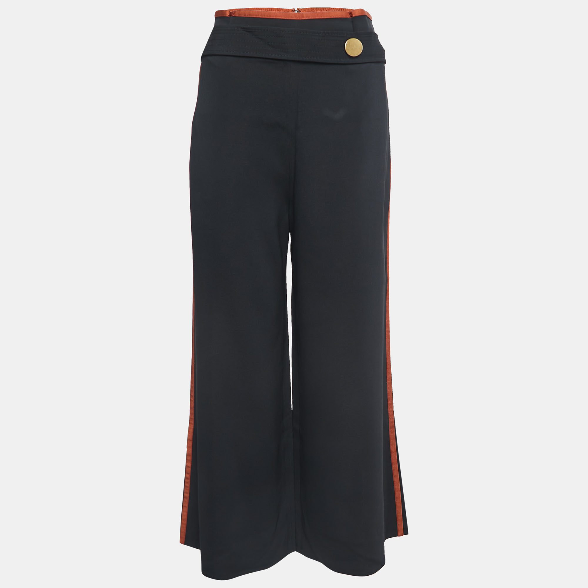

Peter Pilotto Black/Brown Crepe Button Embellished Wide Leg Trousers