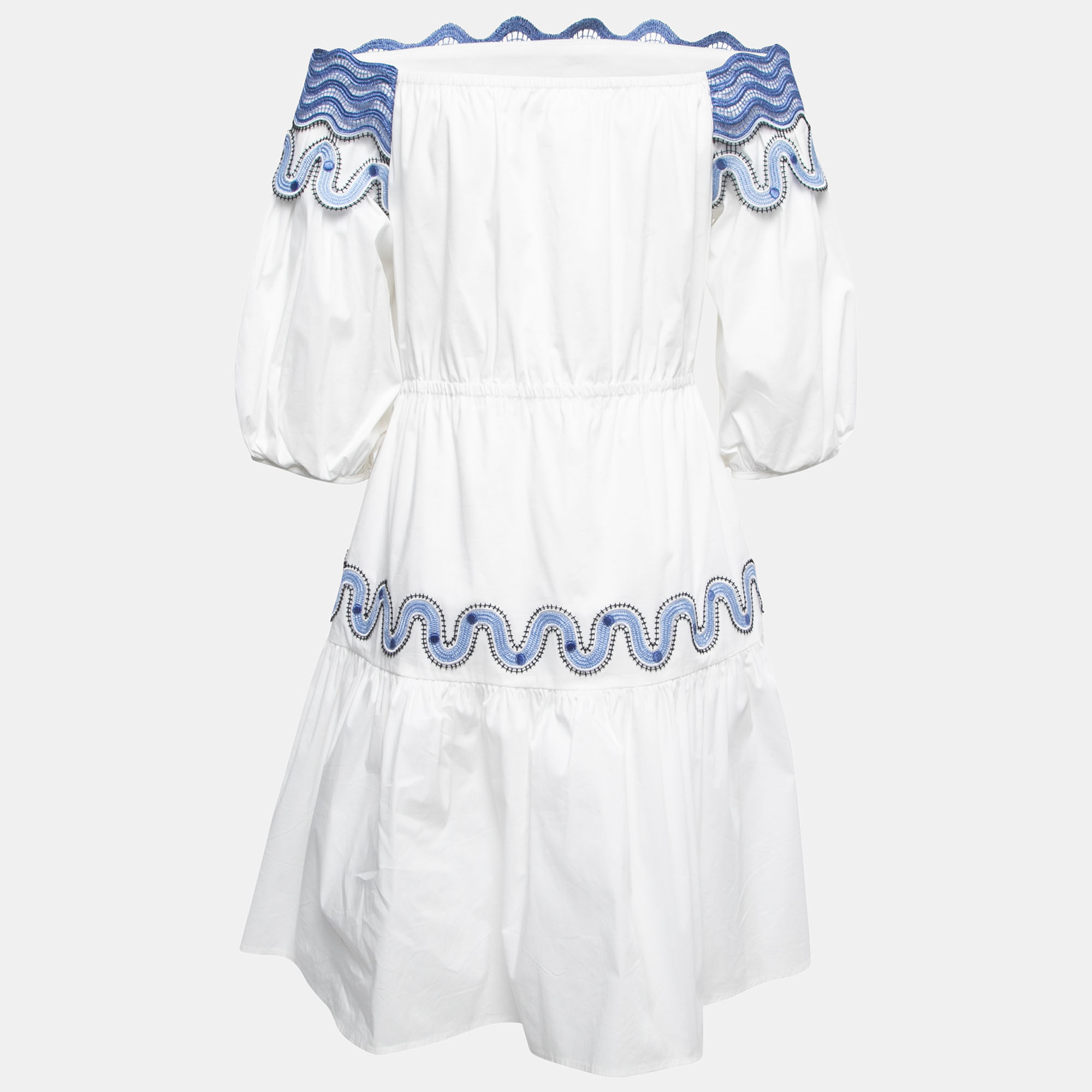

Peter Pilotto White Cotton Contrast Lace Off-Shoulder Mini Dress