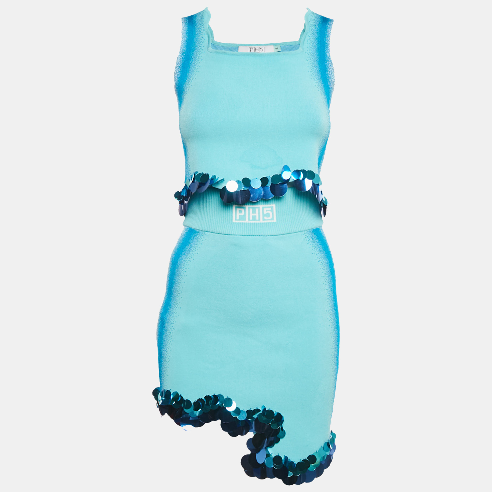 

PH5 Blue Knit Sequin Detail Crop Top and Skirt S