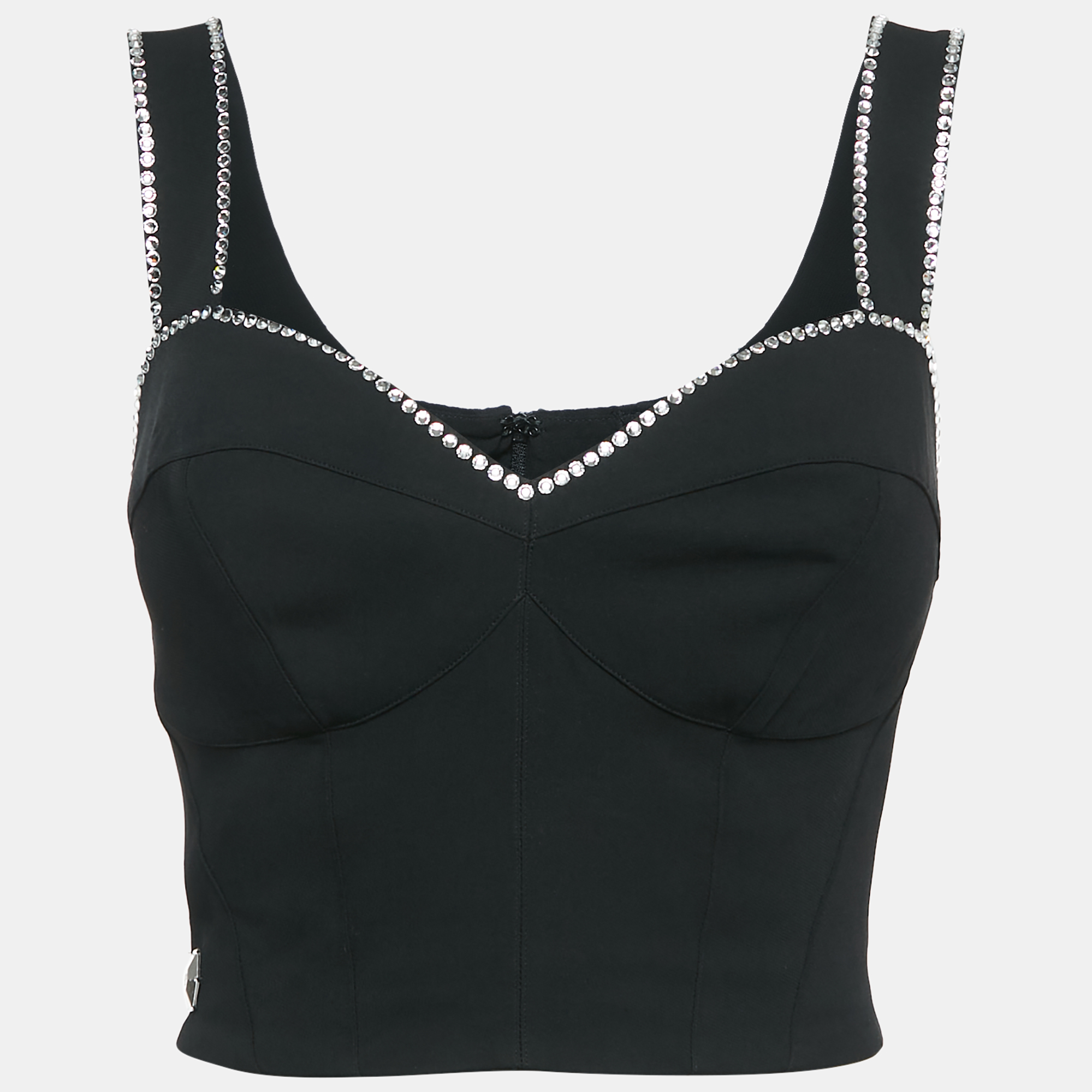 

Philip Stein Black Rhinestone Embellished Crepe Bustier Top S