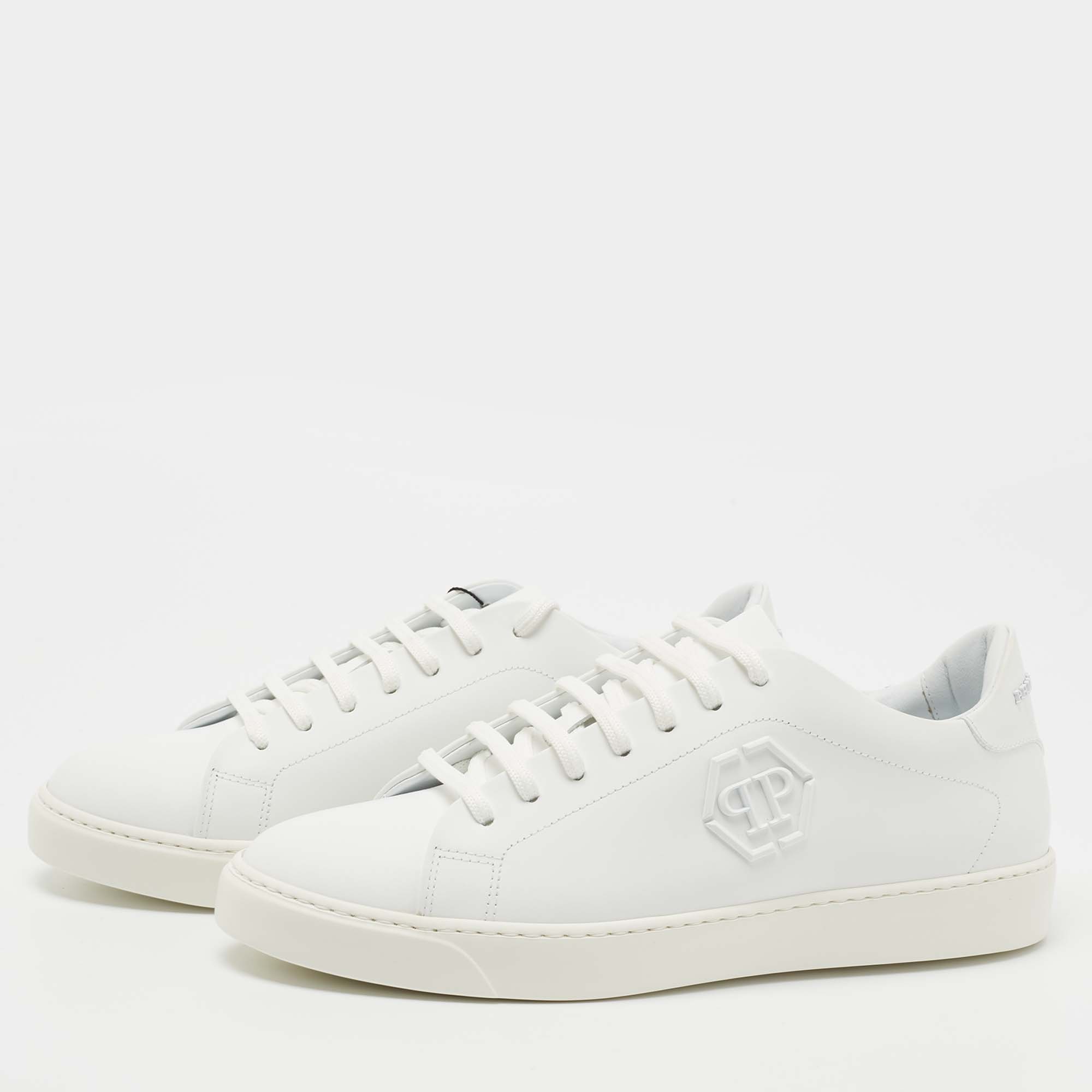 

Philipp Plein White Leather Low Top Sneakers Size