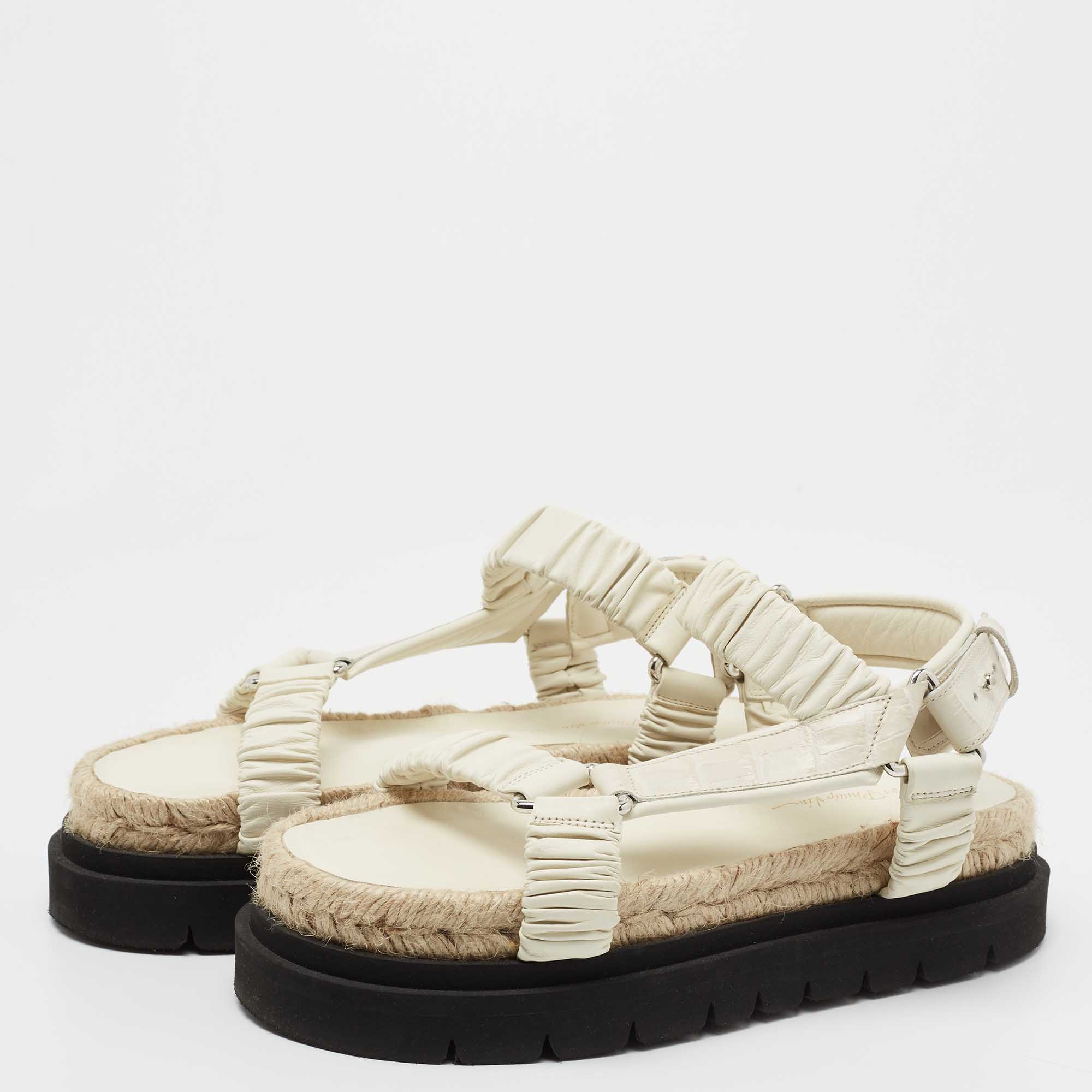 

3.1 Philip Lim White Croc Embossed and Leather Espadrille Sandals Size