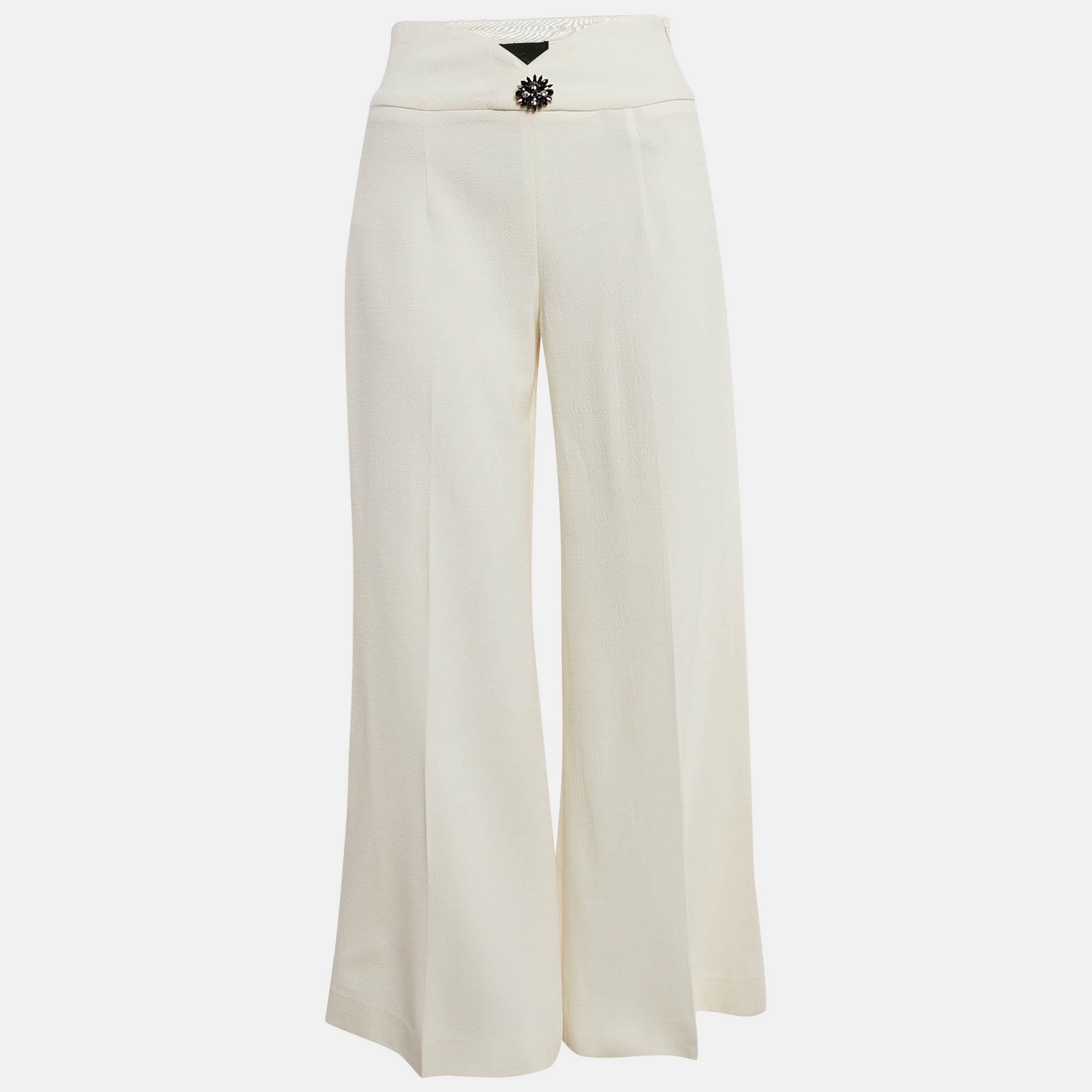 

Marni Off-White Textured Wool Blend Wide Leg Pants M