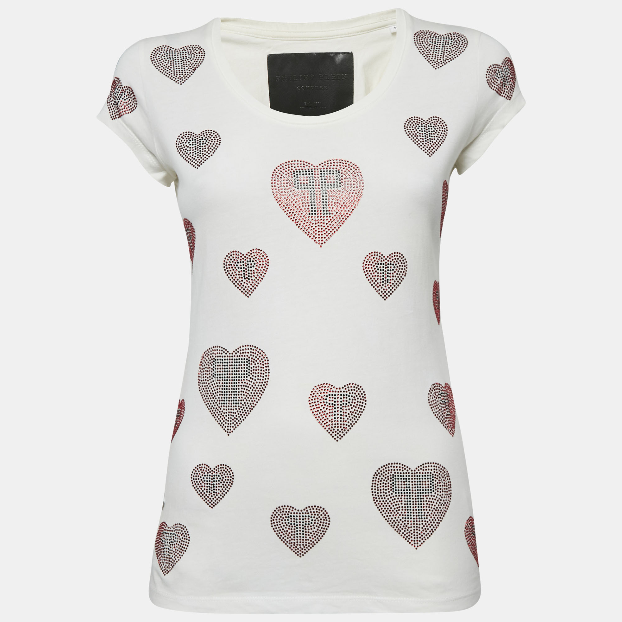 

Philipp Plein Couture White Heart Embellished Cotton T-Shirt S