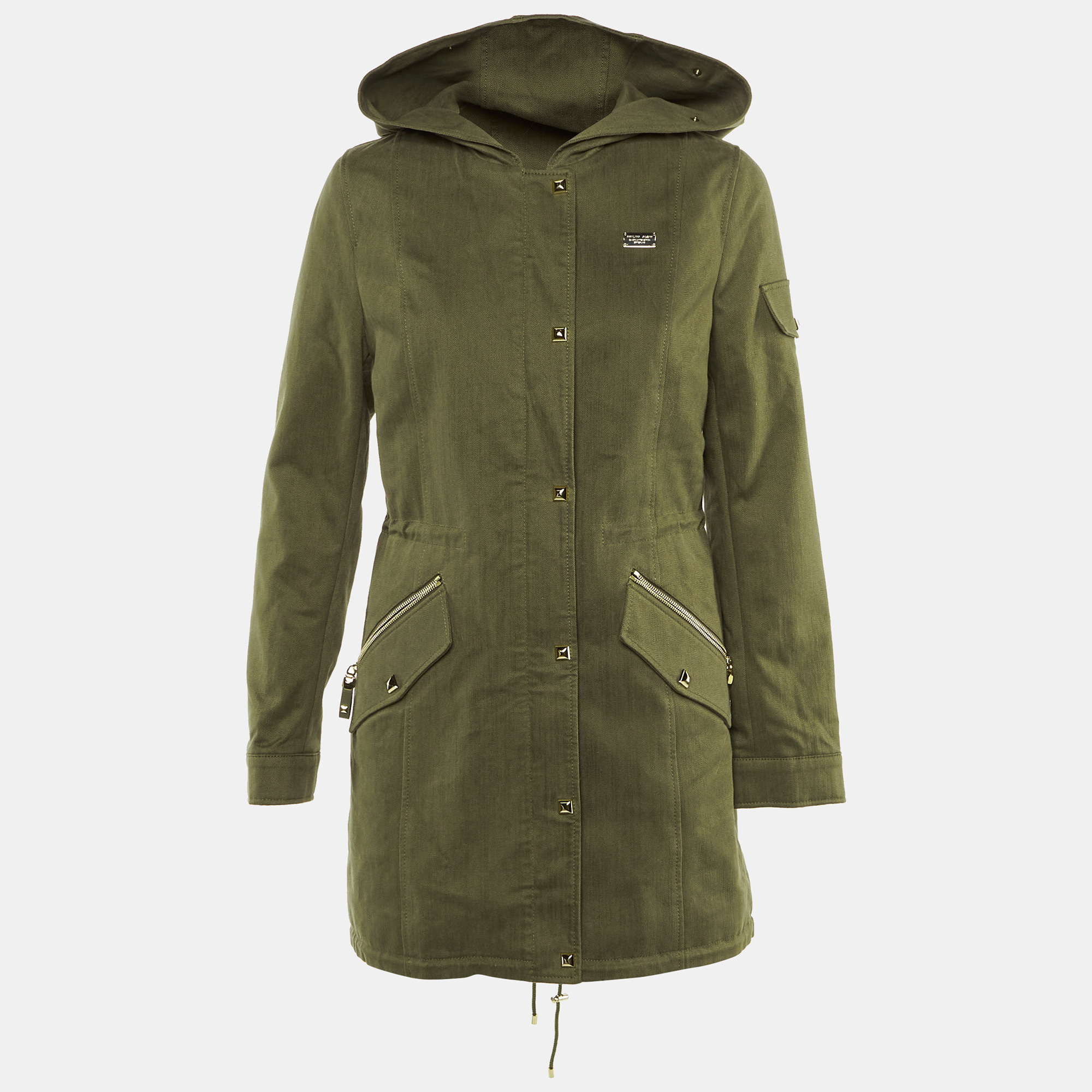

Philipp Plein Khaki Green Cotton & Fur Hooded Double Layer Jacket S