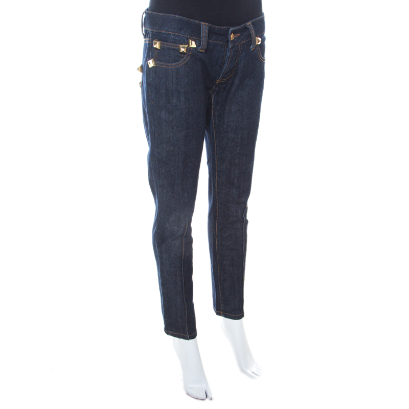 

Philipp Plein Limited Edition Indigo Denim Rockstud Embellished Fitted Jeans, Navy blue