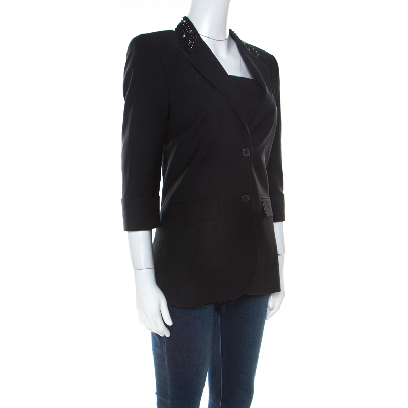 

Philipp Plein Couture Black Wool Stud Embellished Collar Tailored Jacket