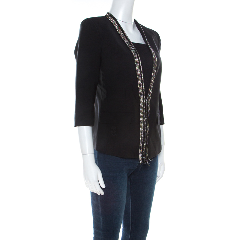 

Philipp Plein Couture Black Wool Crystal Embellished Tailored Jacket