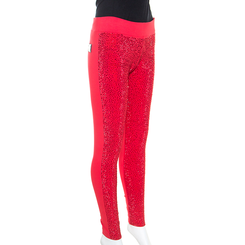 

Philipp Plein Red Stretch Crystal Embellished Leggings