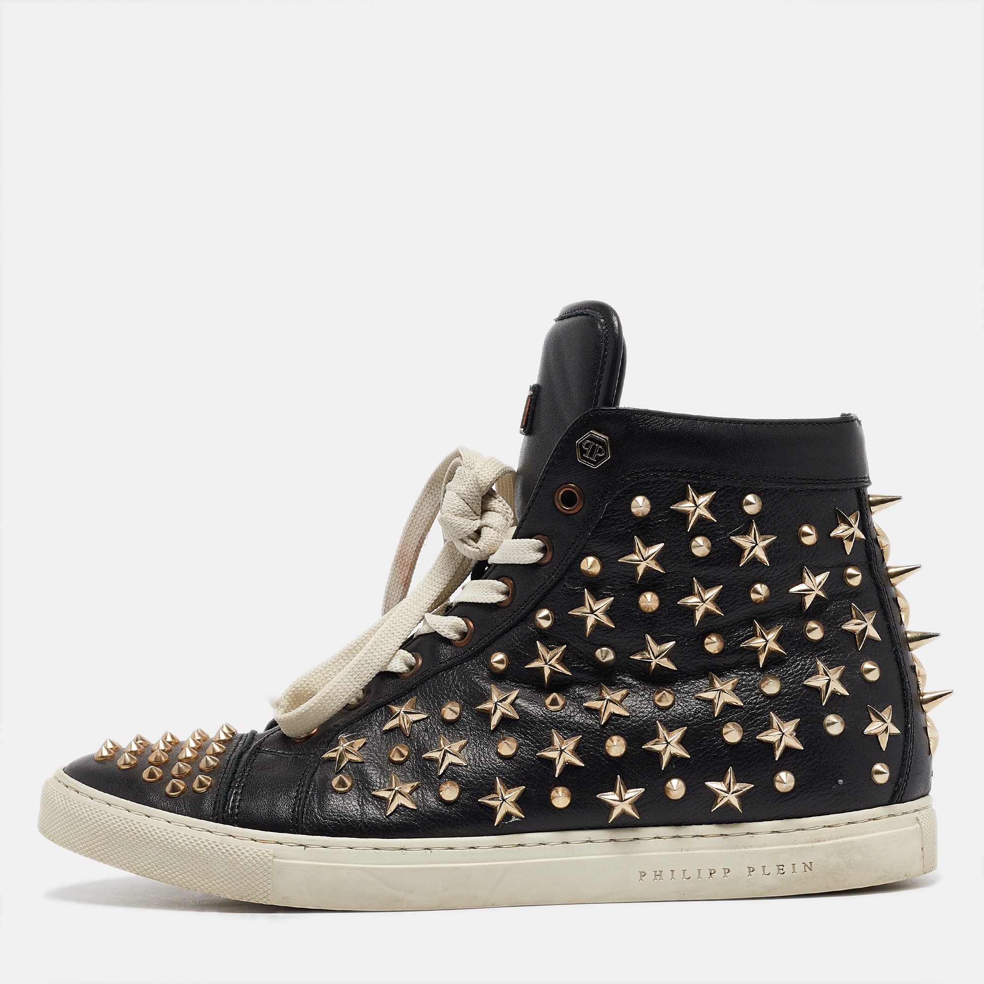 

Philipp Plein Black Leather High Top Sneakers Size