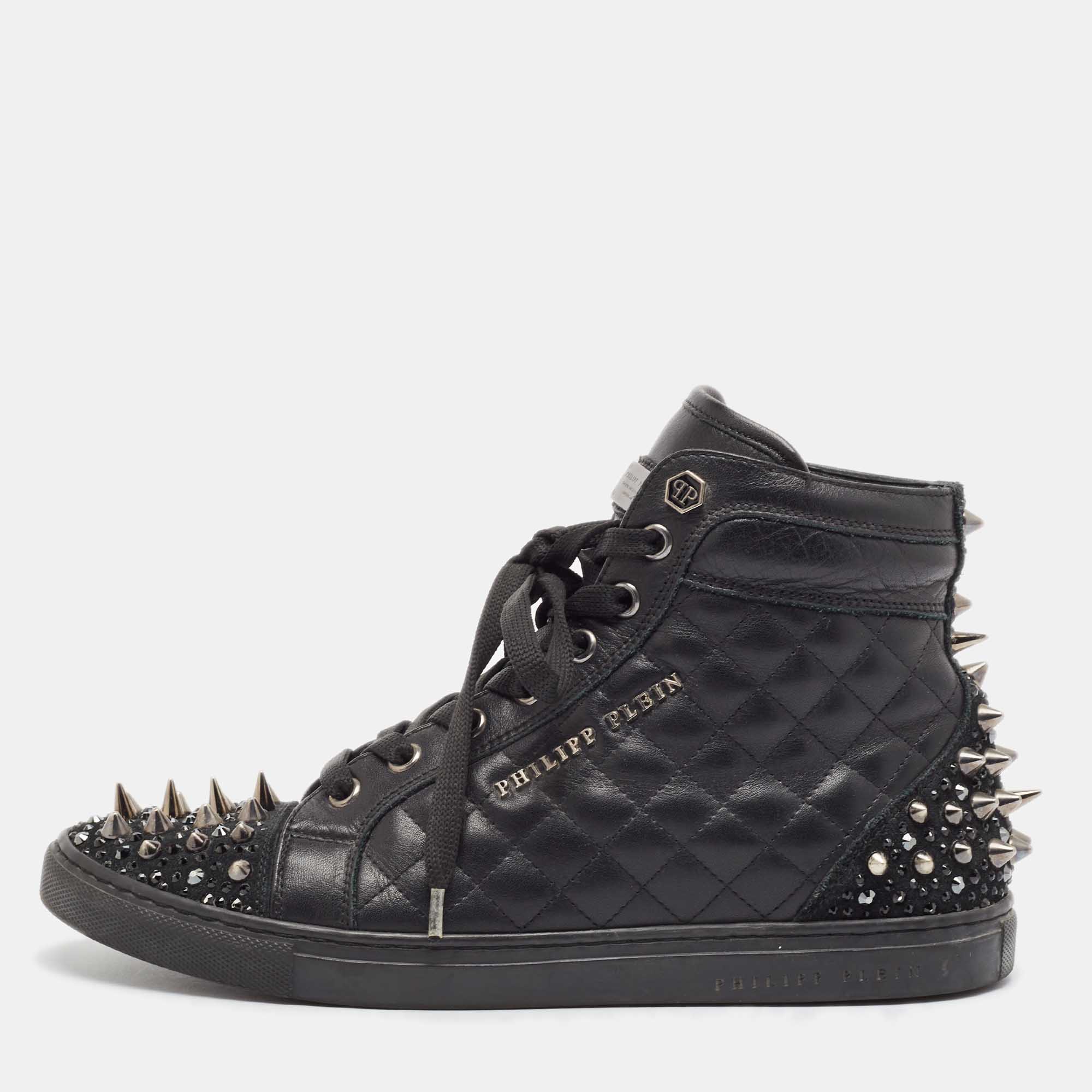 

Philipp Plein Black Leather High Top Sneakers Size