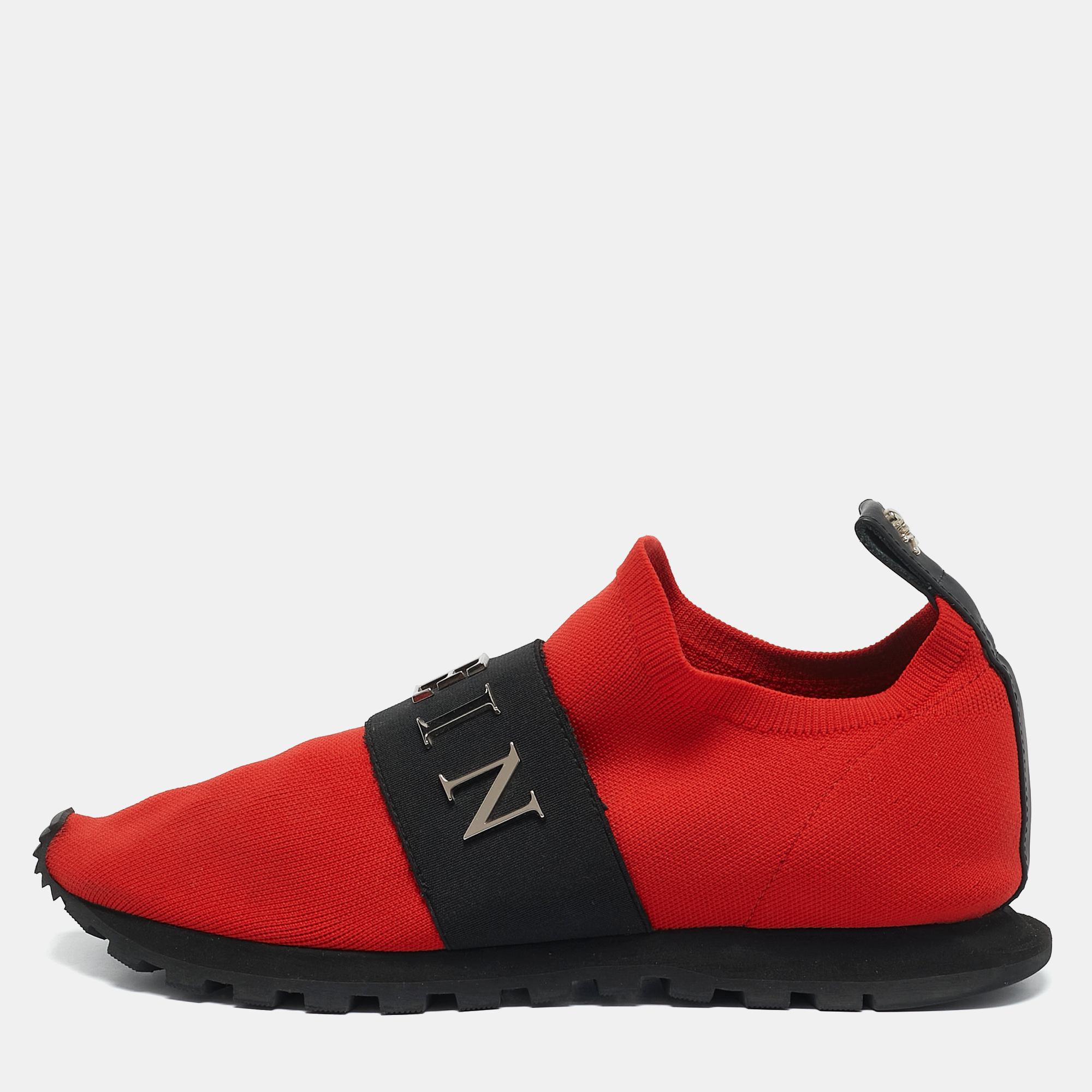 

Philipp Plein Red Knit Fabric Logo Strap Slip On Sneakers Size