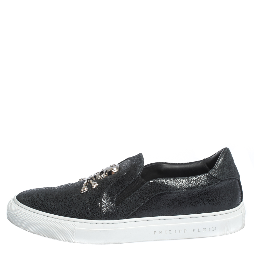 

Philipp Plein Black Leather Slip On Sneakers Size