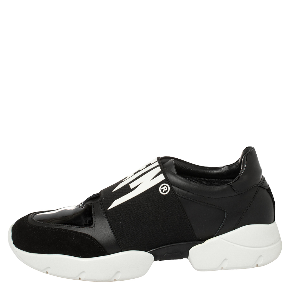 

Philipp Plein Black Leather and Suede Logo Strap Slip On Sneakers Size