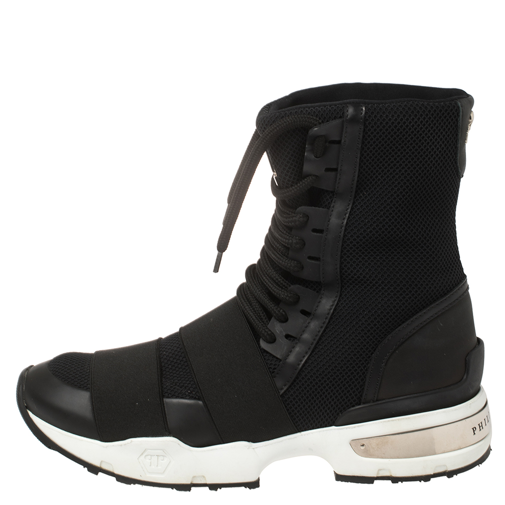 

Philipp Plein Black Elastic And Mesh Slip On High Top Sneakers Size