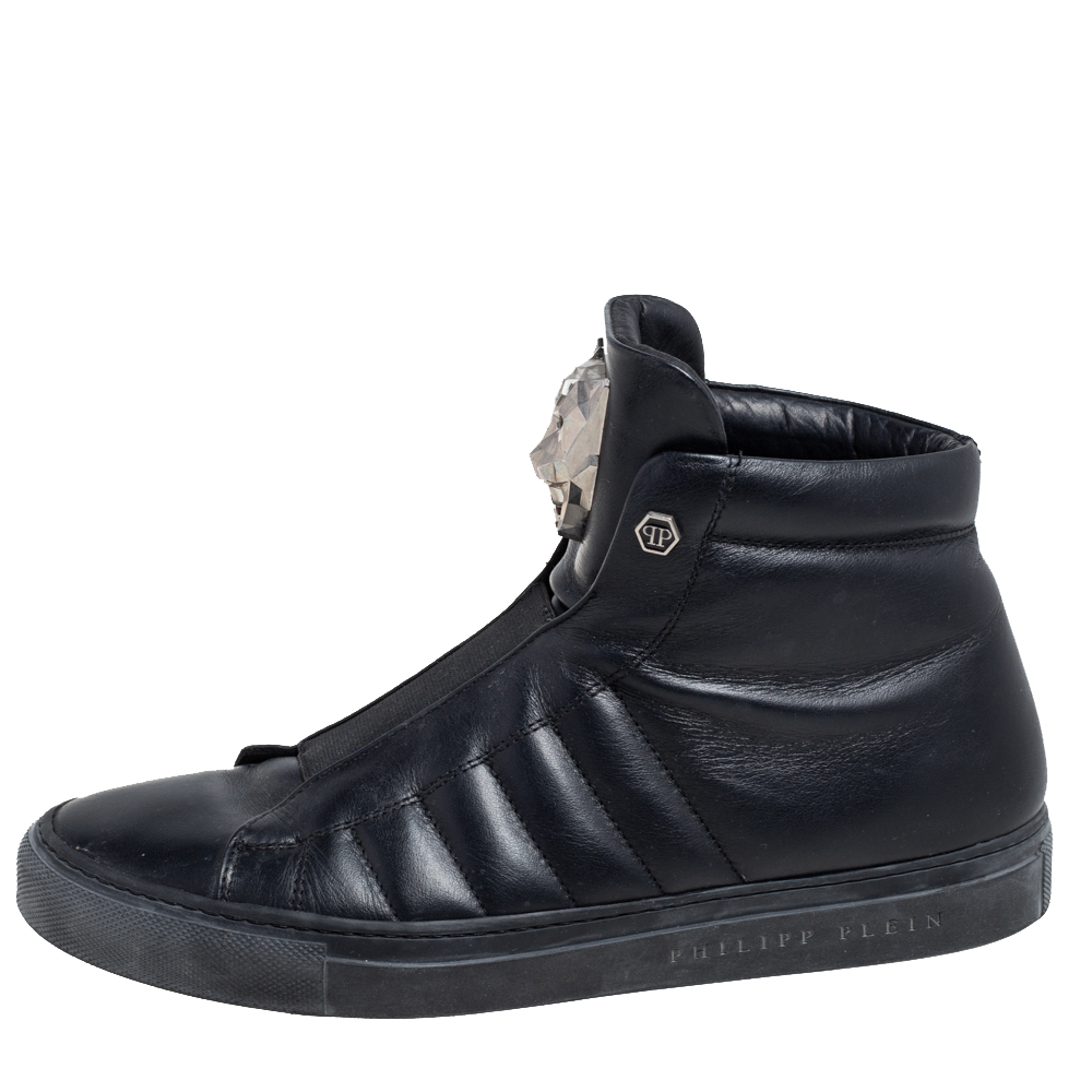 

Philipp Plein Black Leather High Top Sneakers Size