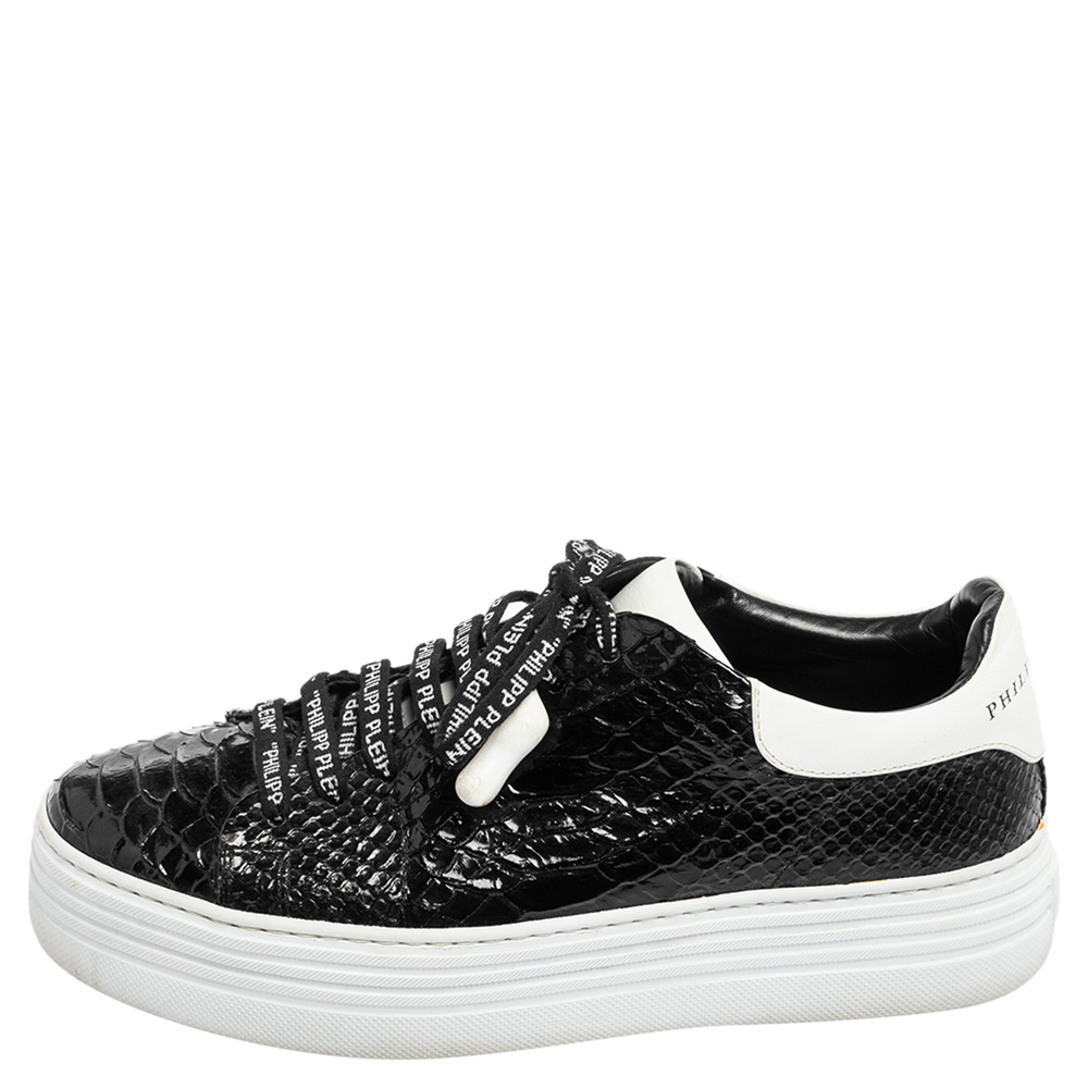 

Phillip Plein Black/White Python Embossed Leather Sneakers Size