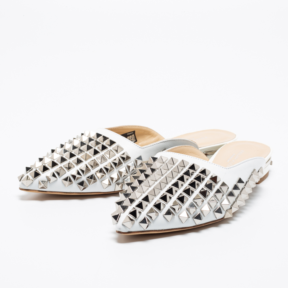 

Philipp Plein Off White Leather Studded Mule Sandals Size