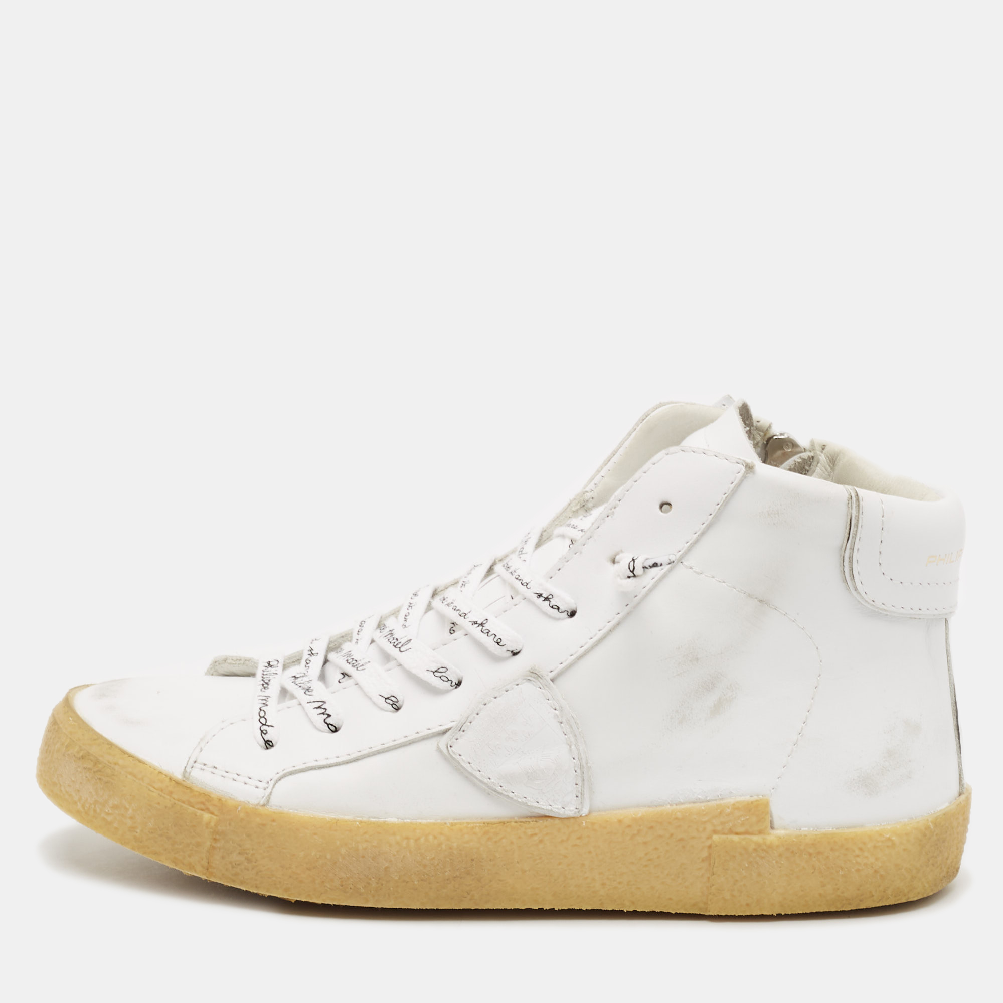 

Philippe Model White Leather High Top Sneakers Size