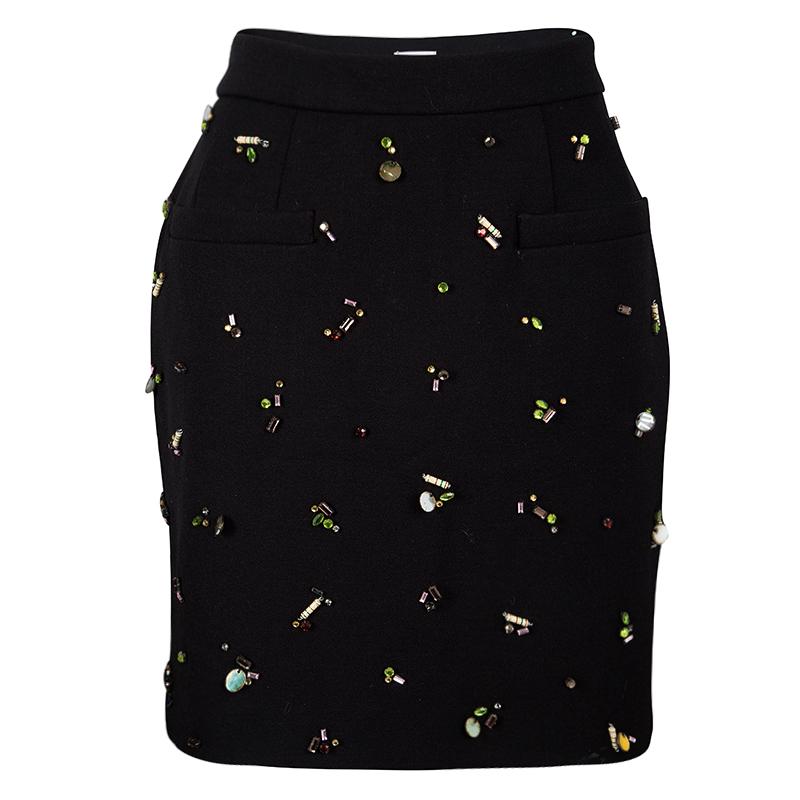 Philosophy di Alberta Ferretti Black Knit Embellished Skirt M