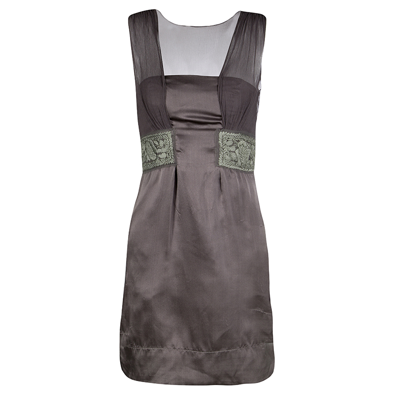 

Philosophy di Alberta Ferretti Grey Embroidered Sleeveless Silk Dress