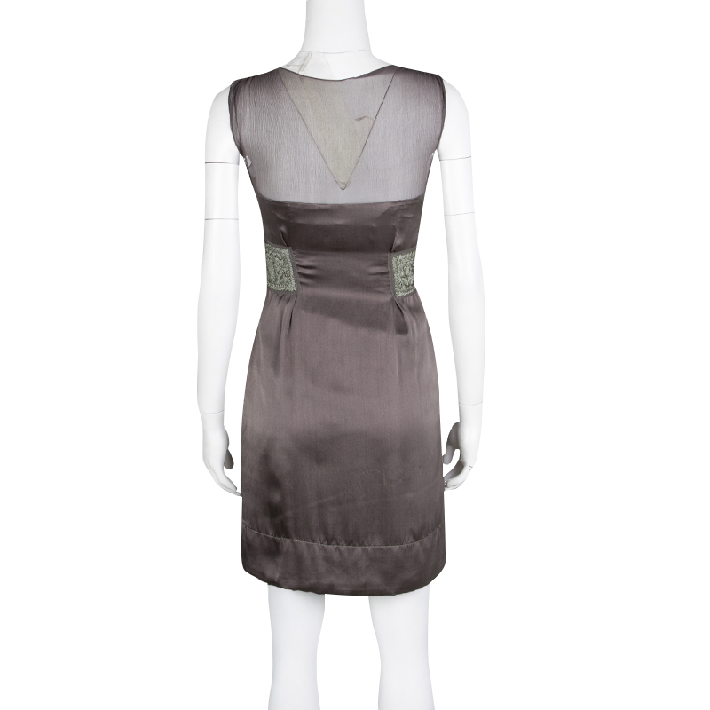 Pre-owned Philosophy Di Alberta Ferretti Grey Embroidered Sleeveless Silk Dress S