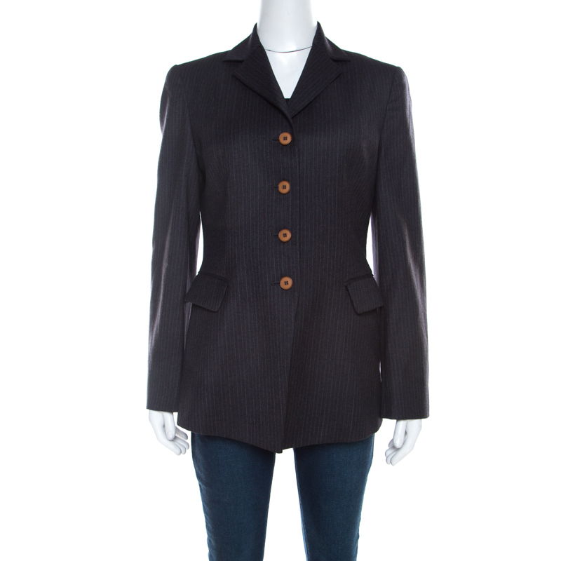 Philosophy di Alberta Ferretti Dark Grey Striped Wool Tailored Blazer M ...