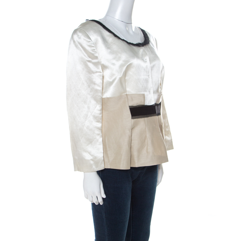 

Philosophy di Alberta Ferretti White and Beige Silk and Linen Lace Trimmed Jacket