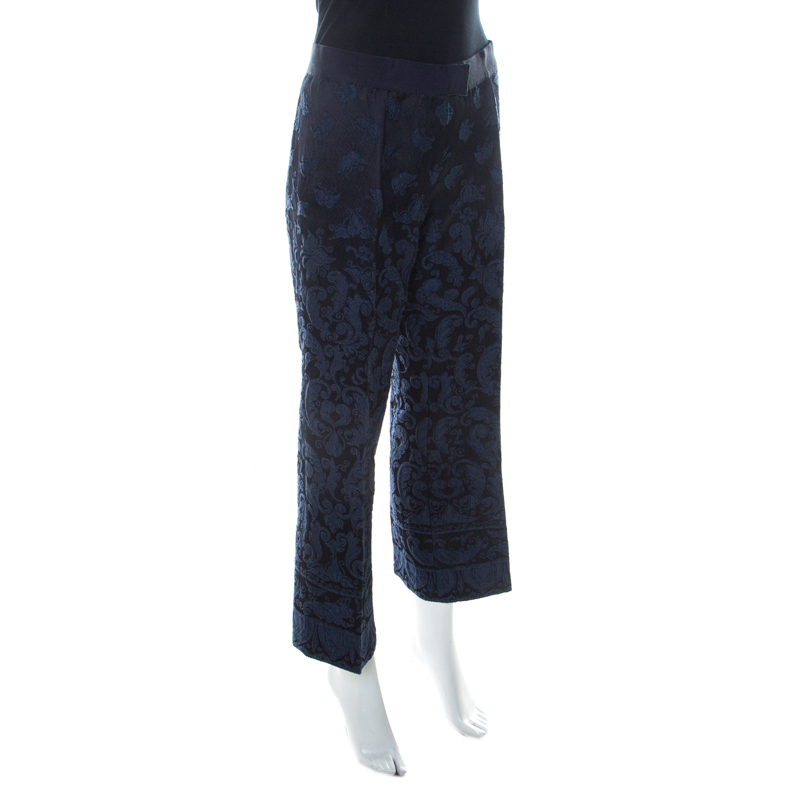 

Philosophy di Alberta Ferretti Navy Blue & Black Jacquard Trousers