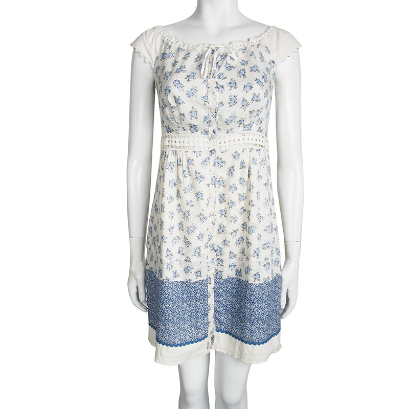 

Philosophy di Alberta Ferretti Off White Floral Printed Cut Out Lace Detail Dress