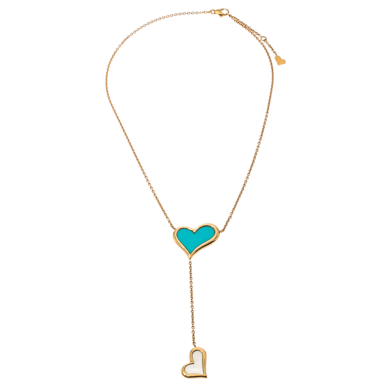 

Piaget Turquoise Mother of Pearl Heart Inlay 18k Yellow Gold Y Necklace