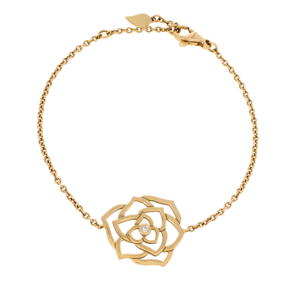 Piaget Diamond Rose Motif 18K Yellow Gold Chain link Bracelet