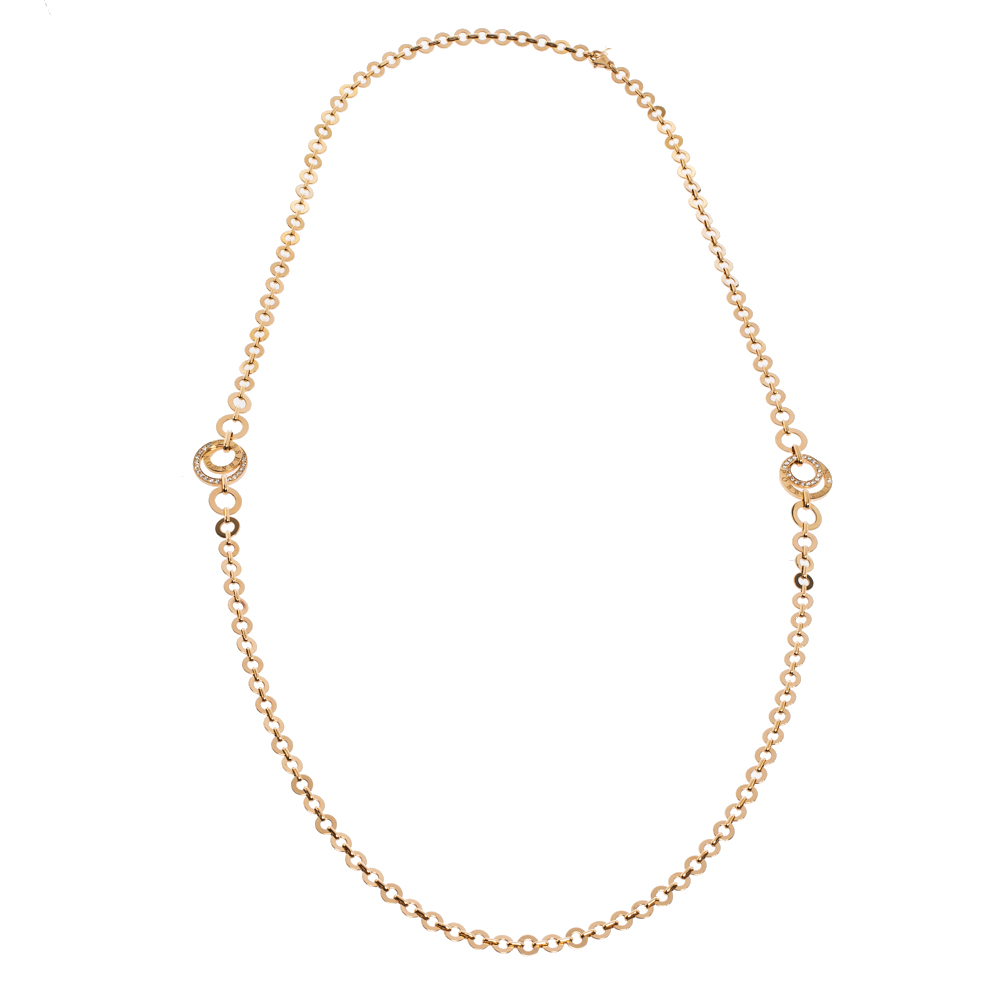 Pre Owned Piaget Possession Diamond 18K Rose Gold Hoop Link Sautoir Necklace