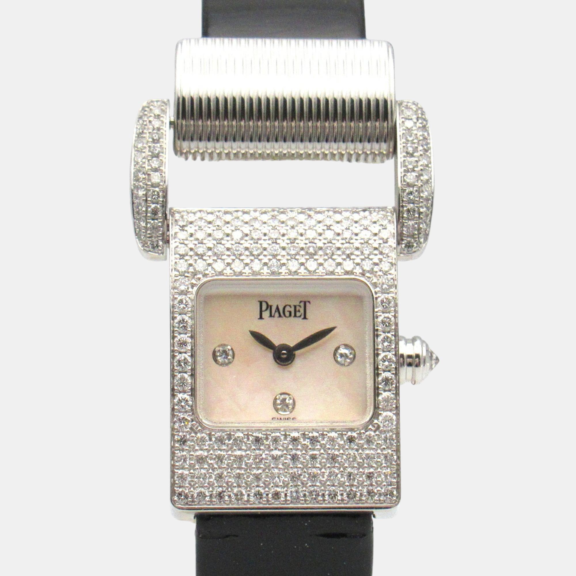 

Piaget White 18K White Gold Leather Protocol Diamond Bracelet and Lug Women's Wristwatch