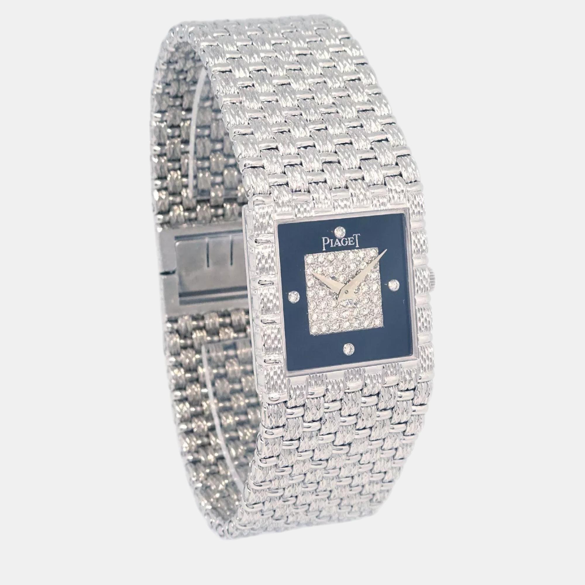 Piaget Black Diamond 18k White Gold Vintage 9131D23 Women`s Wristwatch 23 mm 