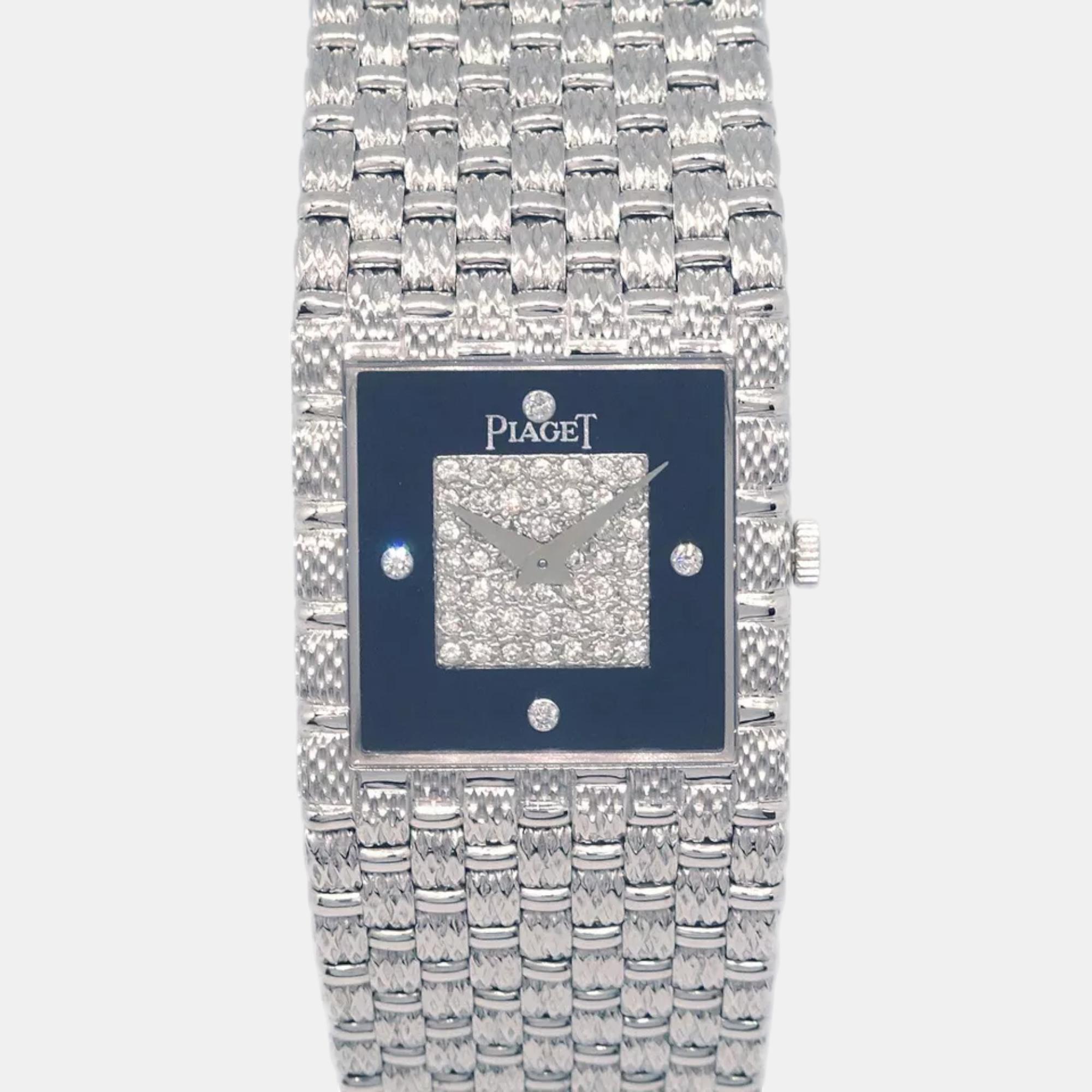 

Piaget Black Diamond 18k White Gold Vintage 9131D23 Women's Wristwatch 23 mm