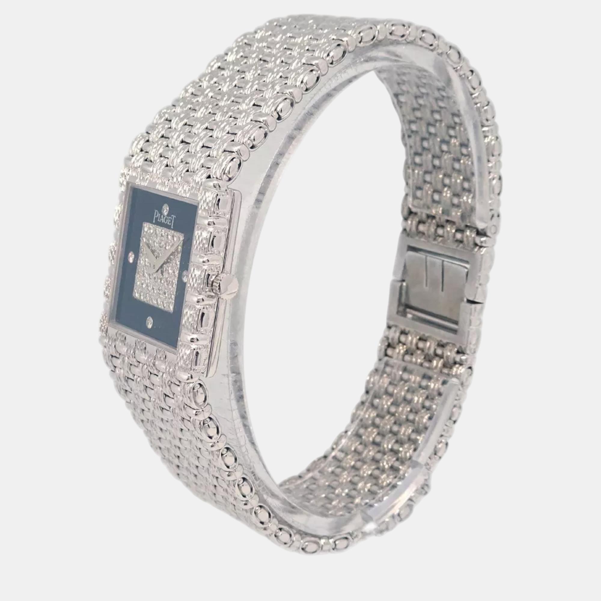 Piaget Black Diamond 18k White Gold Vintage 9131D23 Women`s Wristwatch 23 mm 