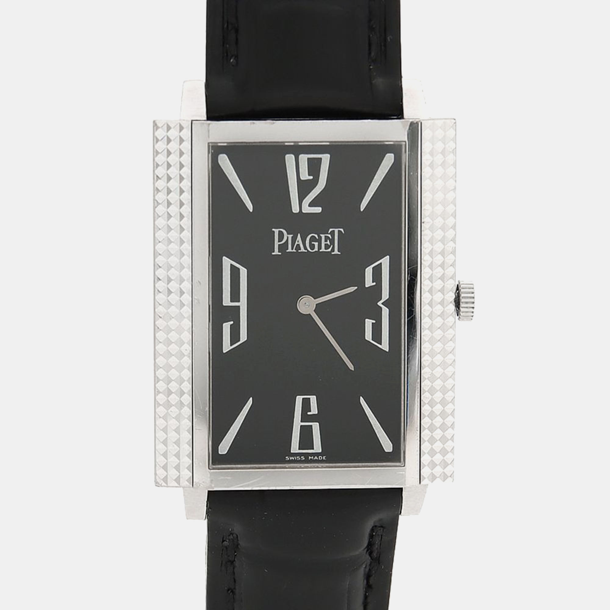 Pre-owned Piaget 1967 G0a26015 Mechanical Manual White Gold Men's Wristwatch 28 Mm In Black